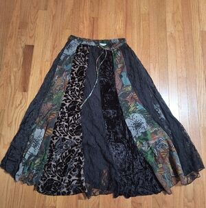 Vandana Boho Long Maxi Skirt, Patchwork Black, Women's L/XL